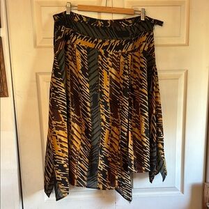 Black and Tan Asymmetrical A-Line Midi Skirt